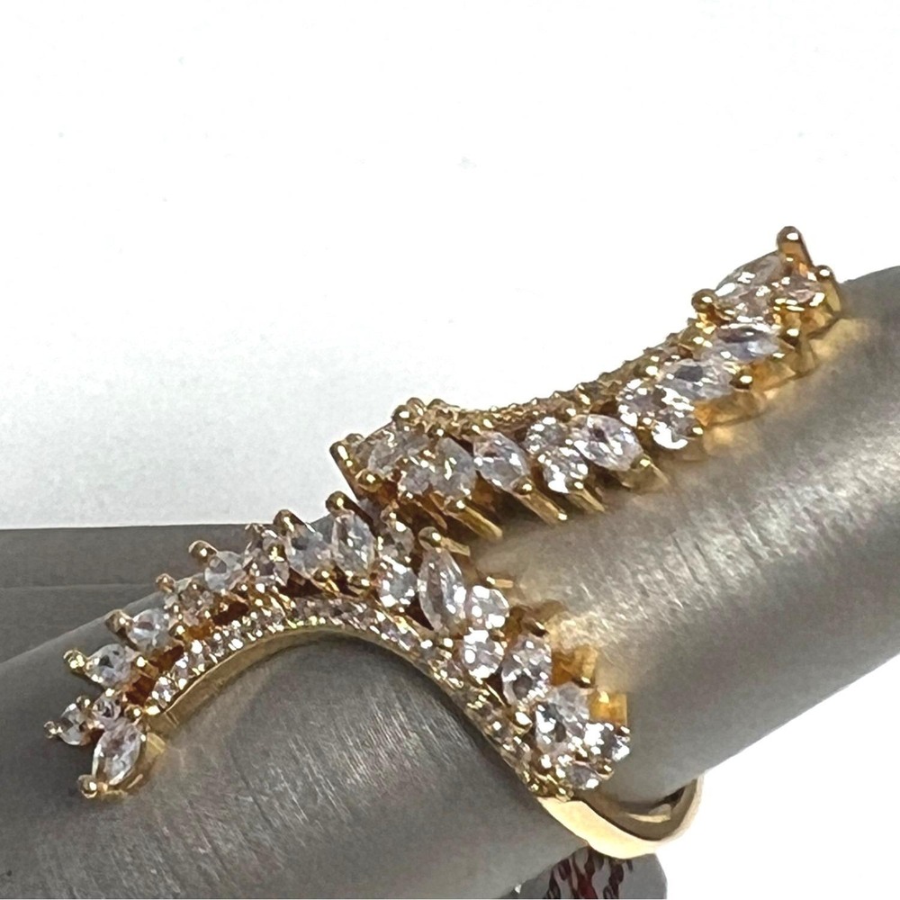 Ring Gold Tone Marquise Cubic Zirconia Statement Bypass Style New - Picture 4 of 5